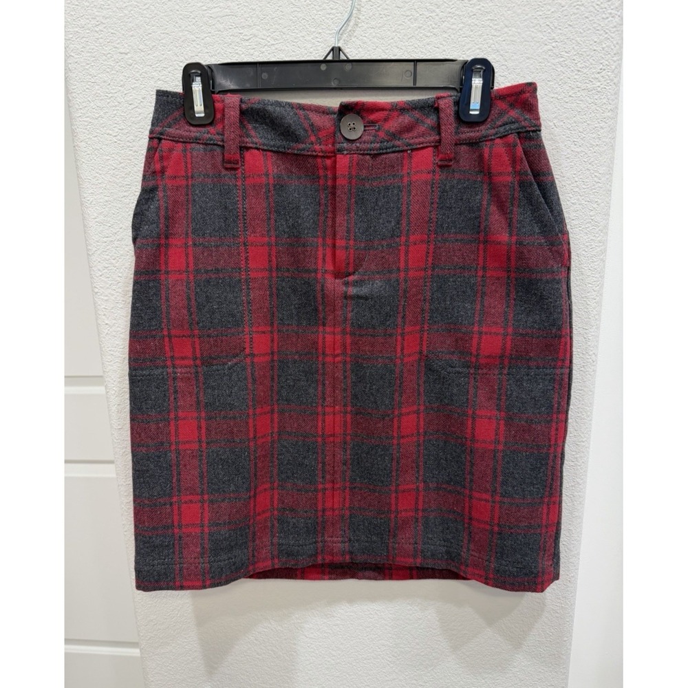 Red/Gray Plaid Eddie Bauer Woman's Wool Blend Mini Knee Skirt Sz 2P Preppy